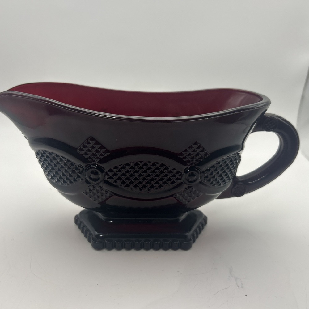 Ruby Red Glass Footed Gravy Sauce Boat Cape Cod Collection Avon